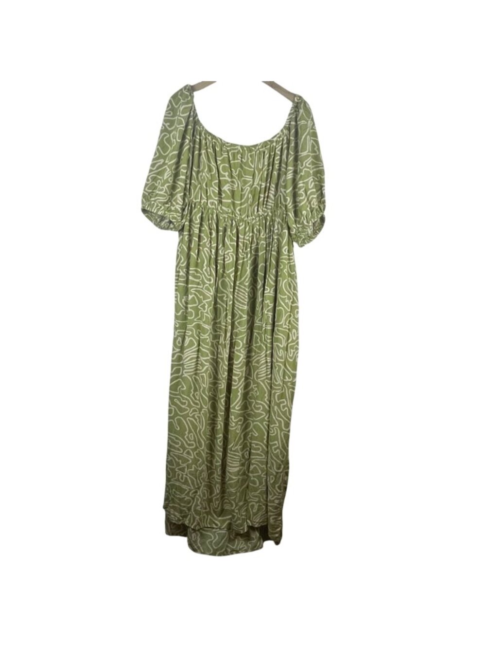 Eloquii Green Abstract Print Maxi Dress With Puff Sleeves & Tie Front Size 18 - Picture 6 of 9